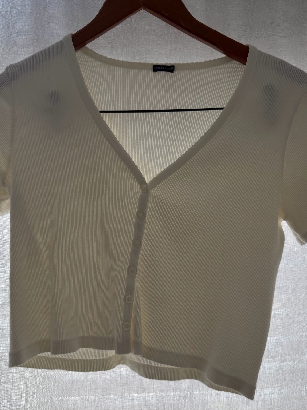 Brandy Melville Cream Ribbed Button-Front Crop Top